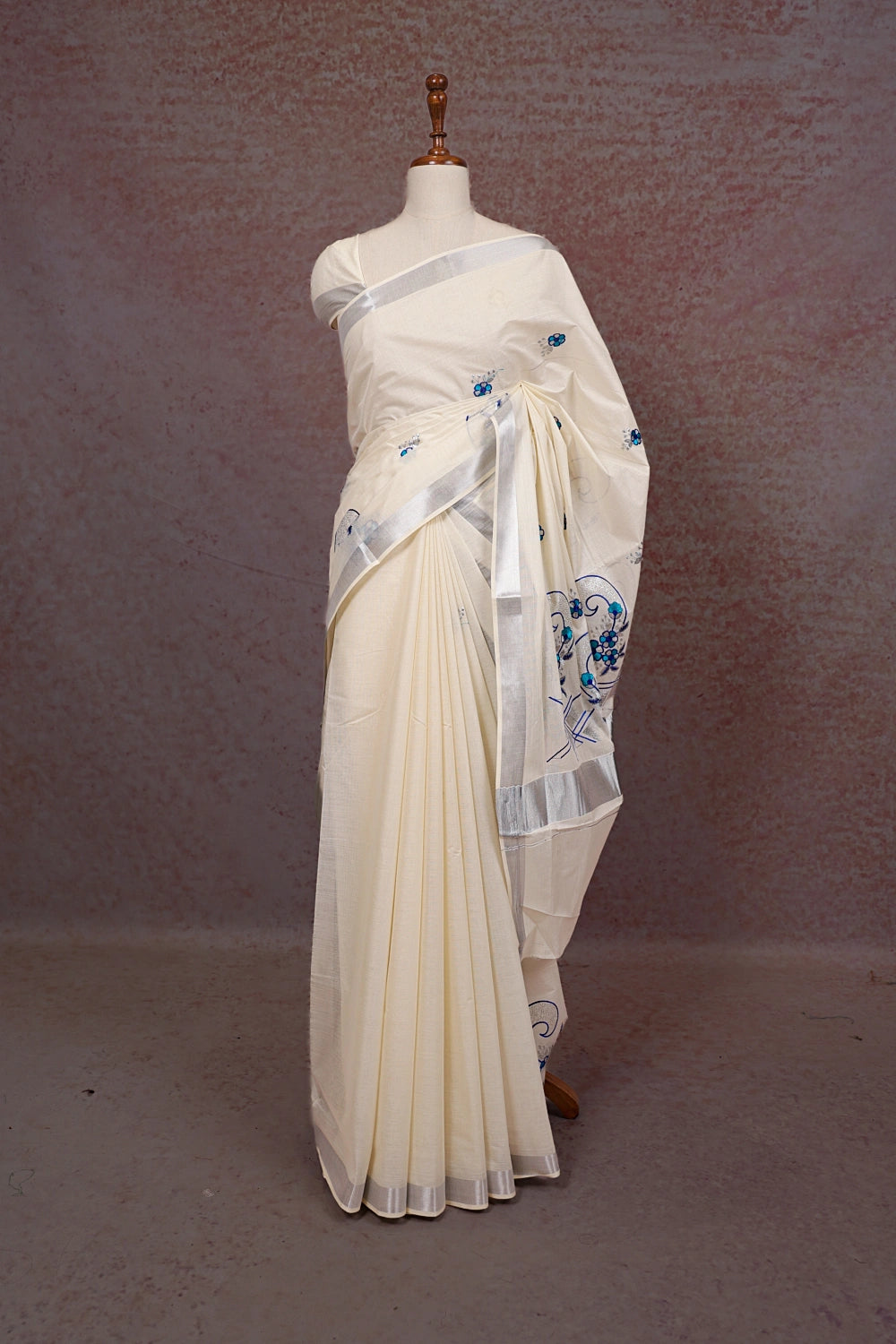 Off White Cotton Kerala Saree