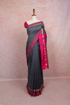 Grey semi silk saree with pink border - Seematti