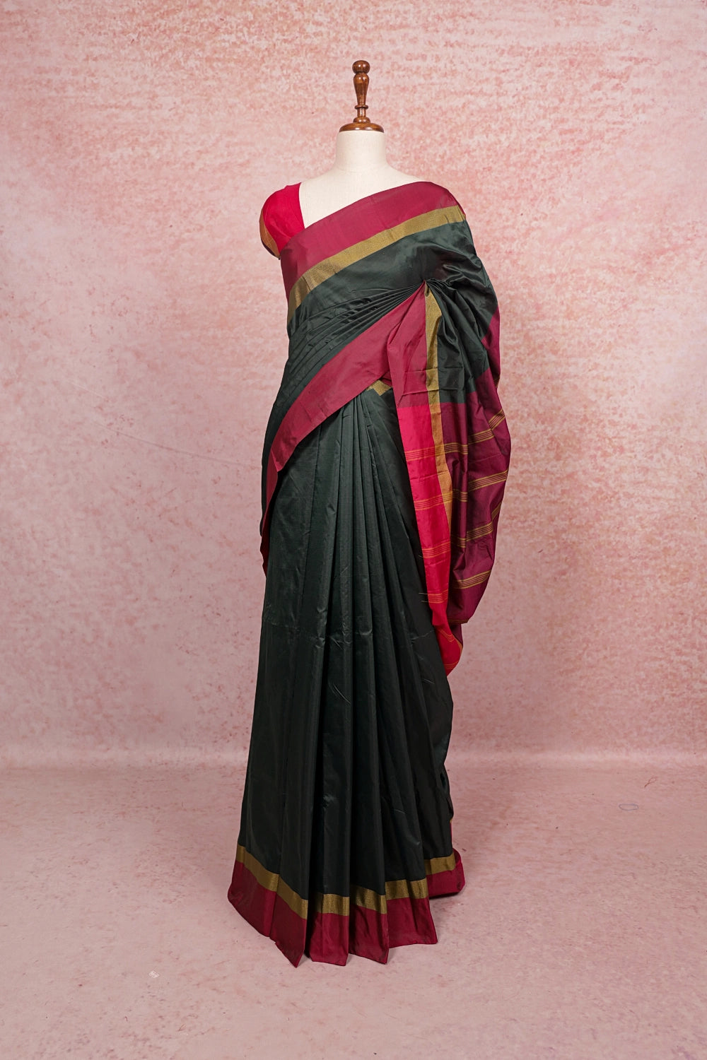 Dark Green Semi Silk Saree