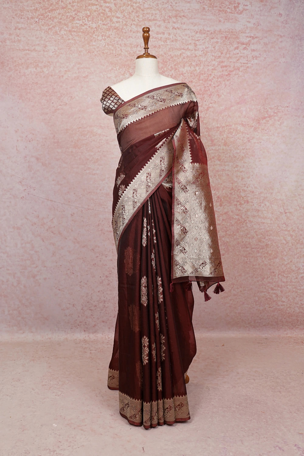 Maroon Semi Organza Saree