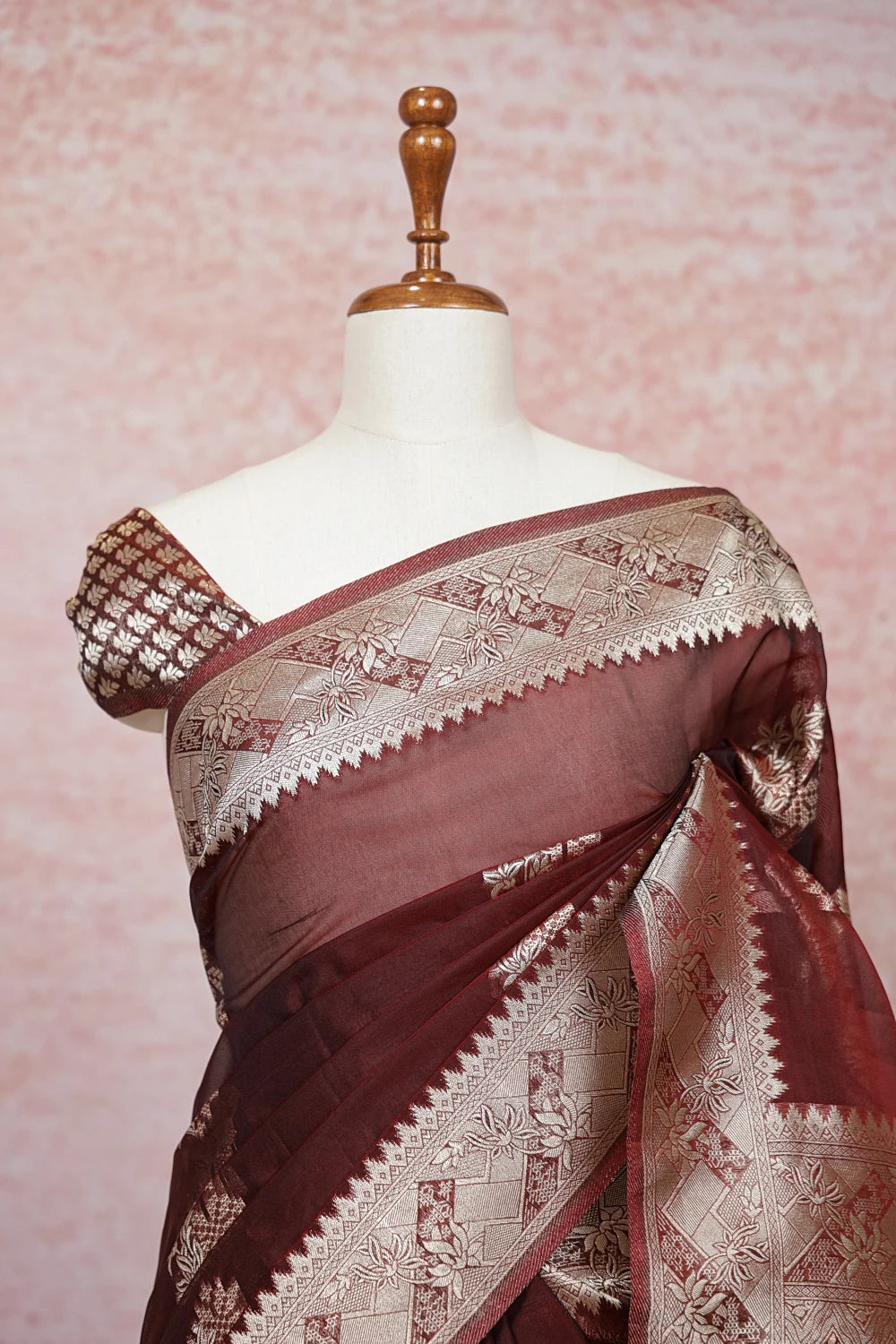 Maroon Semi Organza Saree