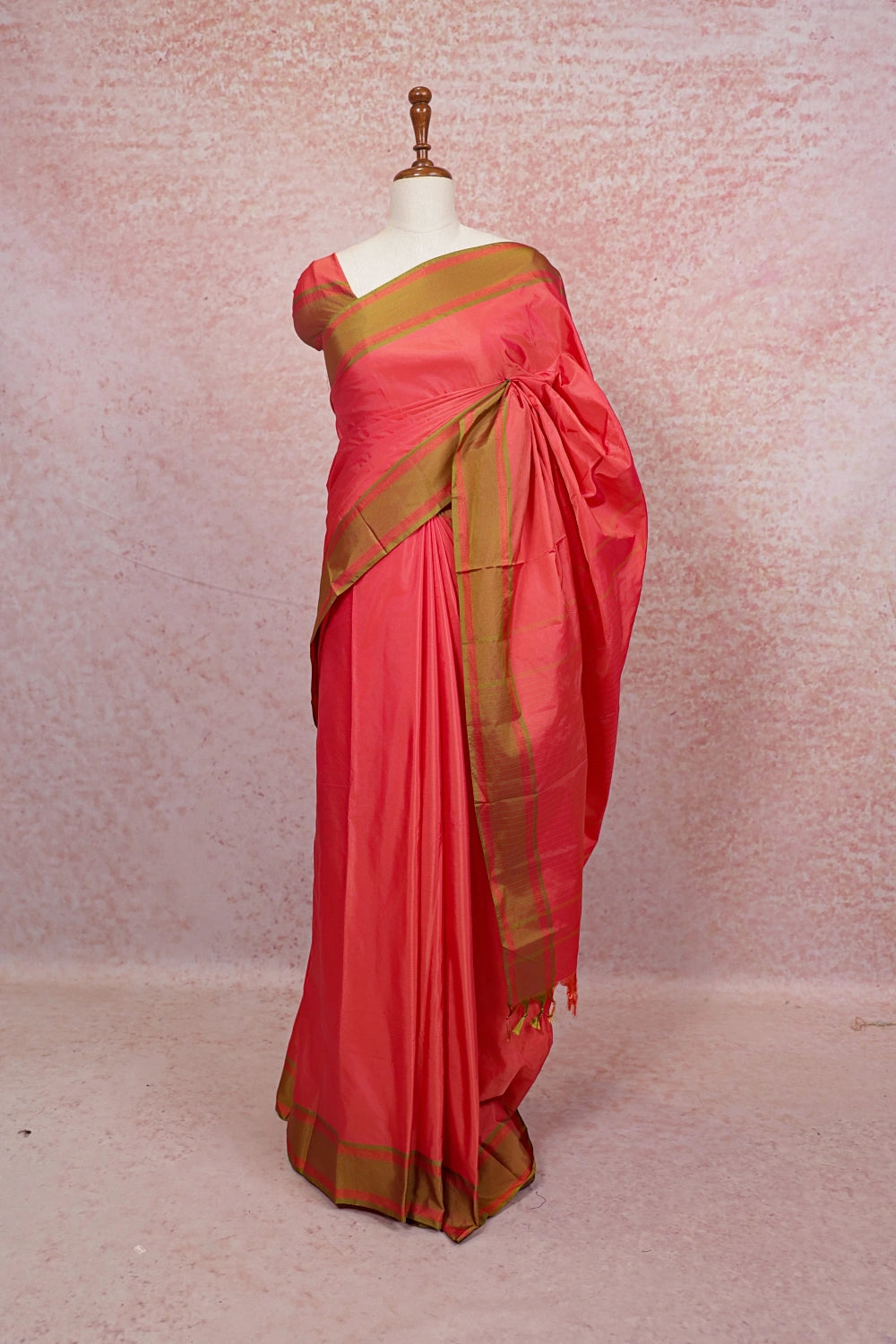 Sunset Orange Colour Semi Silk Saree