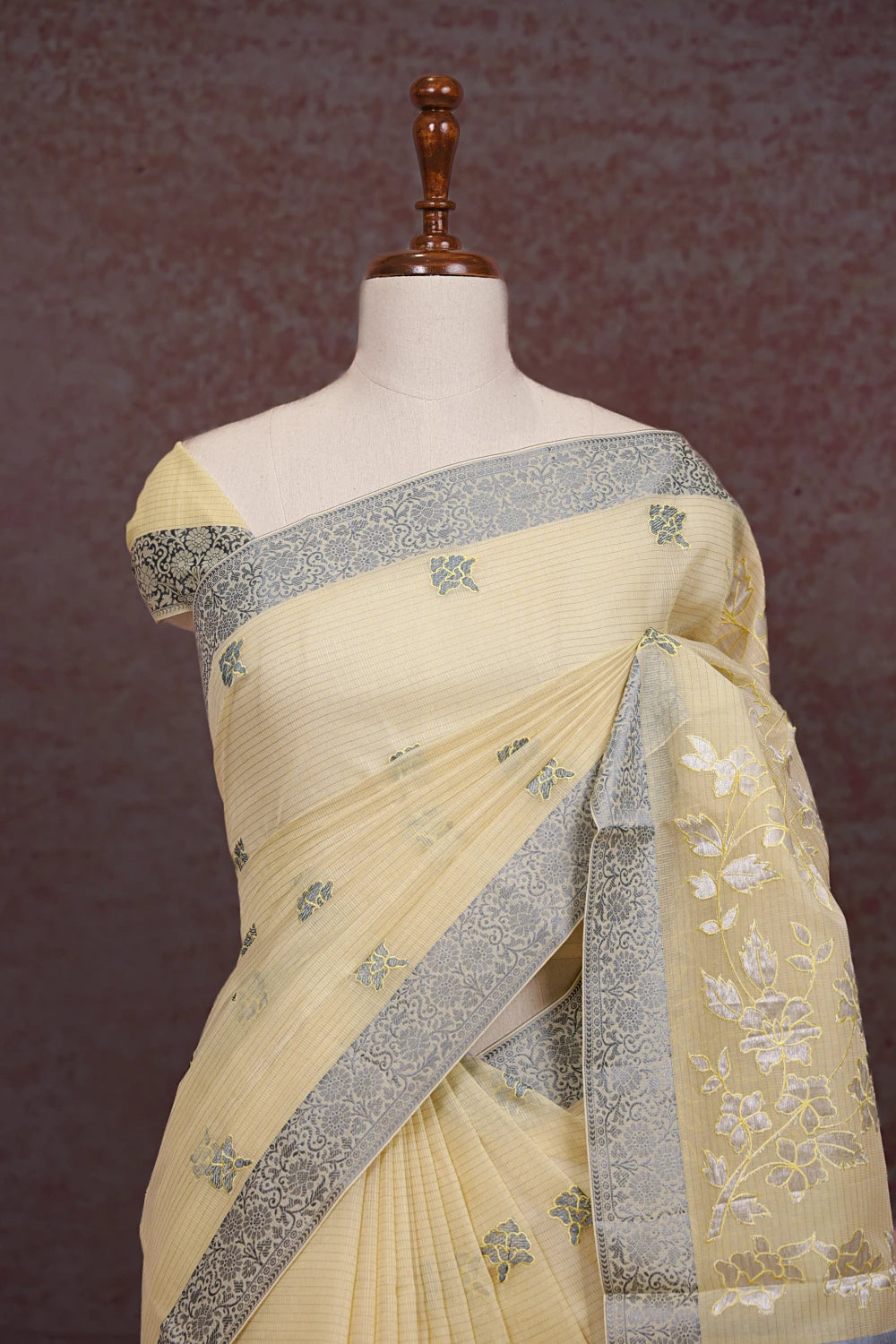 Butter Yellow Color Kota Saree