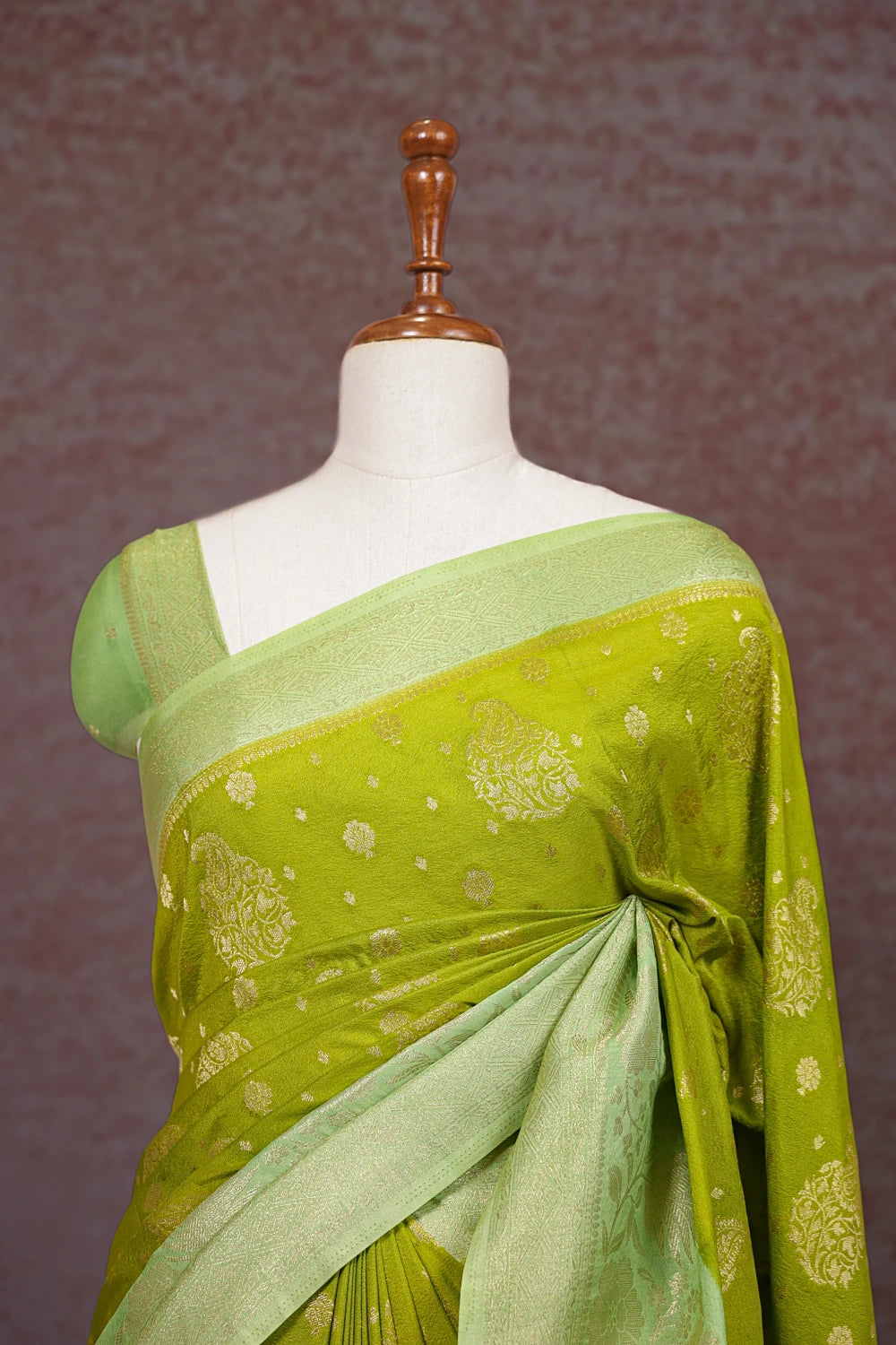 Olive Green Semi Banarasi Saree