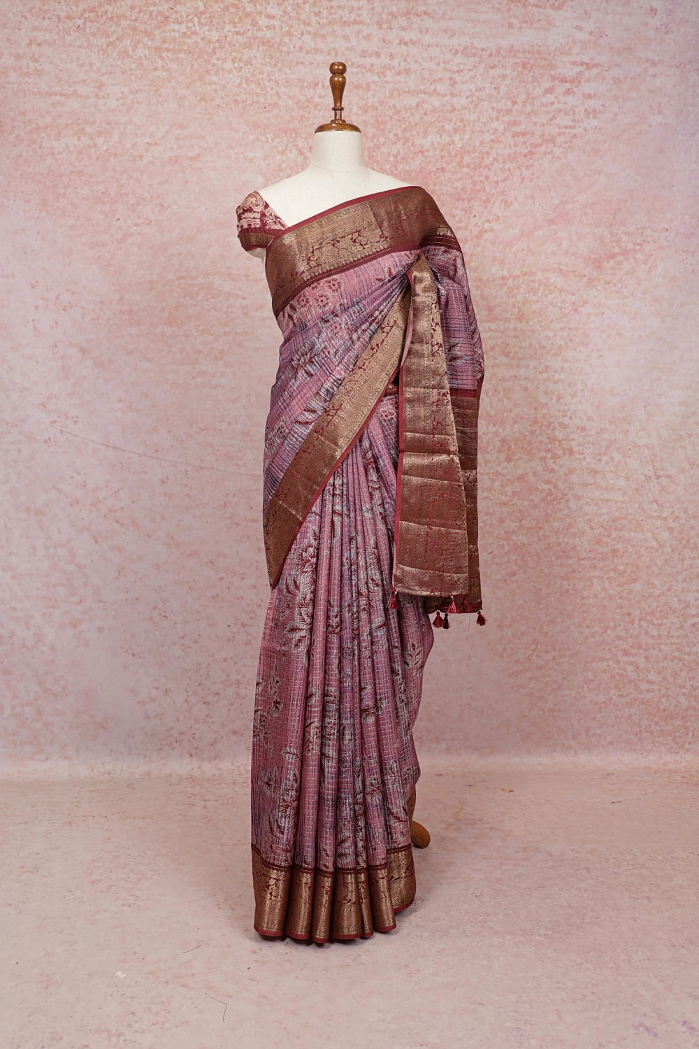 Onion Pink Semi Tussar Saree