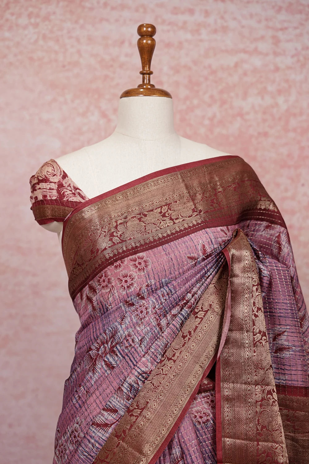 Onion Pink Semi Tussar Saree