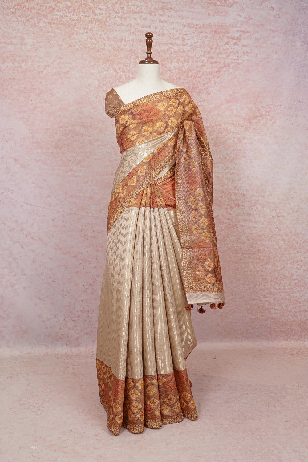 Cream Semi Tussar Saree
