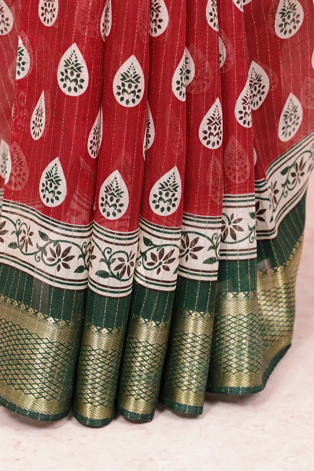 Red Semi Chiffon Saree