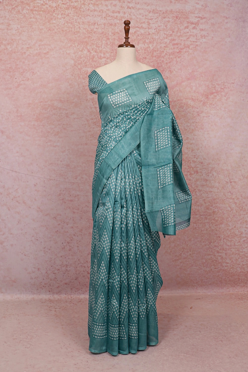Blue Green Semi Jute Saree