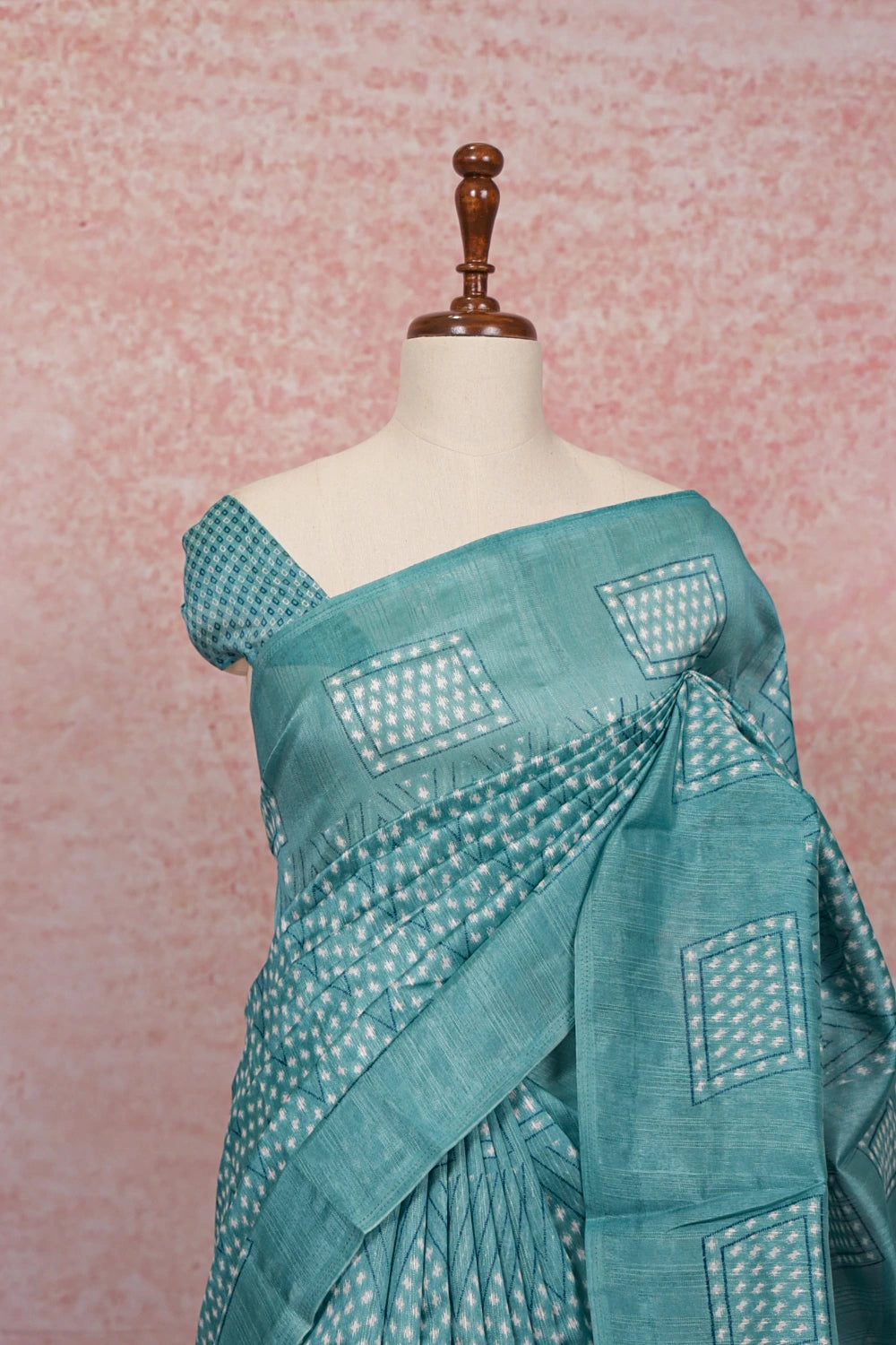 Blue Green Semi Jute Saree