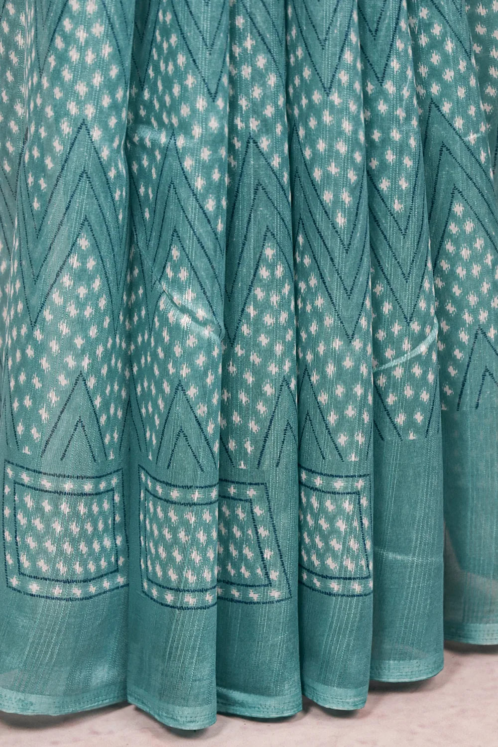 Blue Green Semi Jute Saree