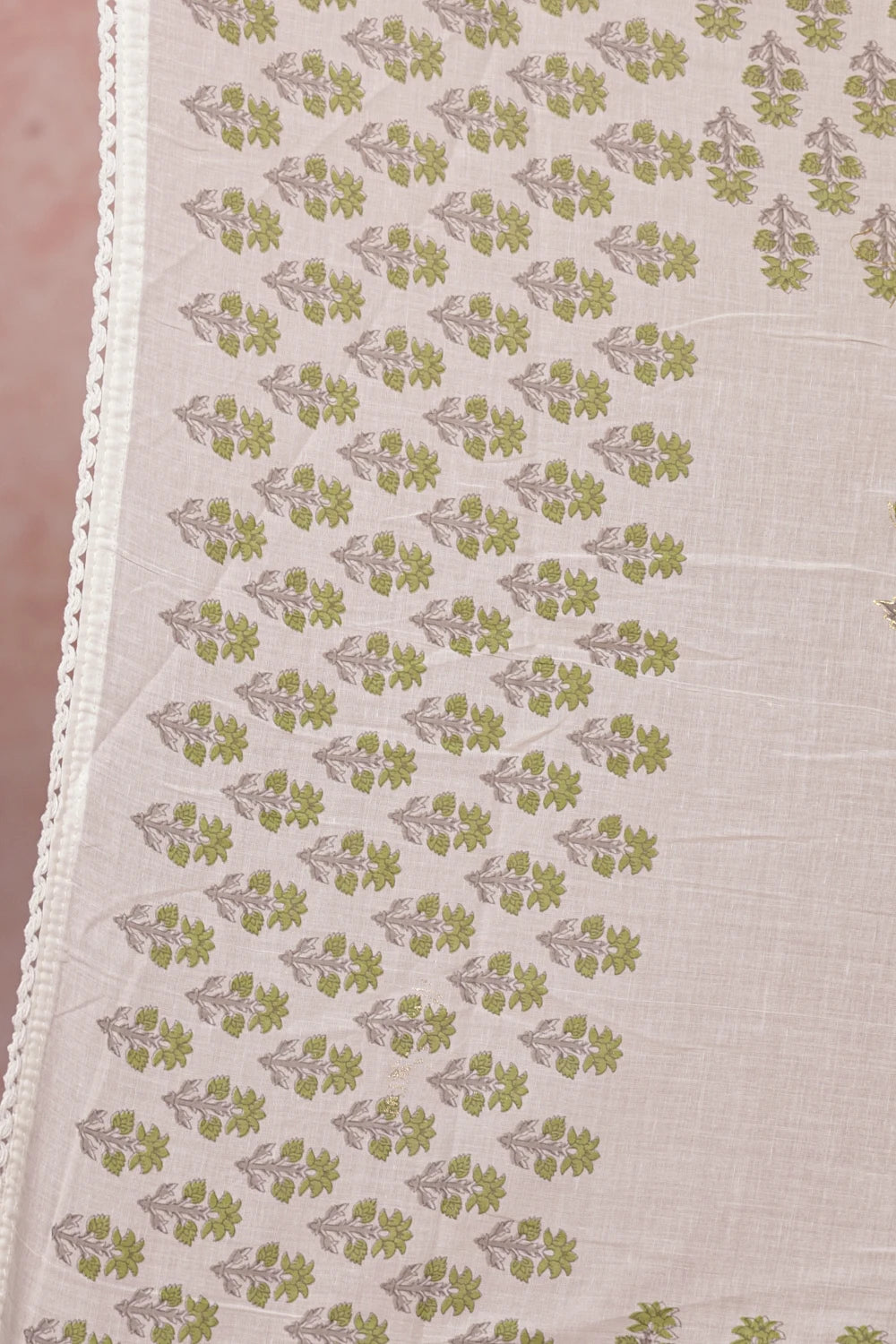 White Cotton Thread Work Un Stitched Churidhar Material