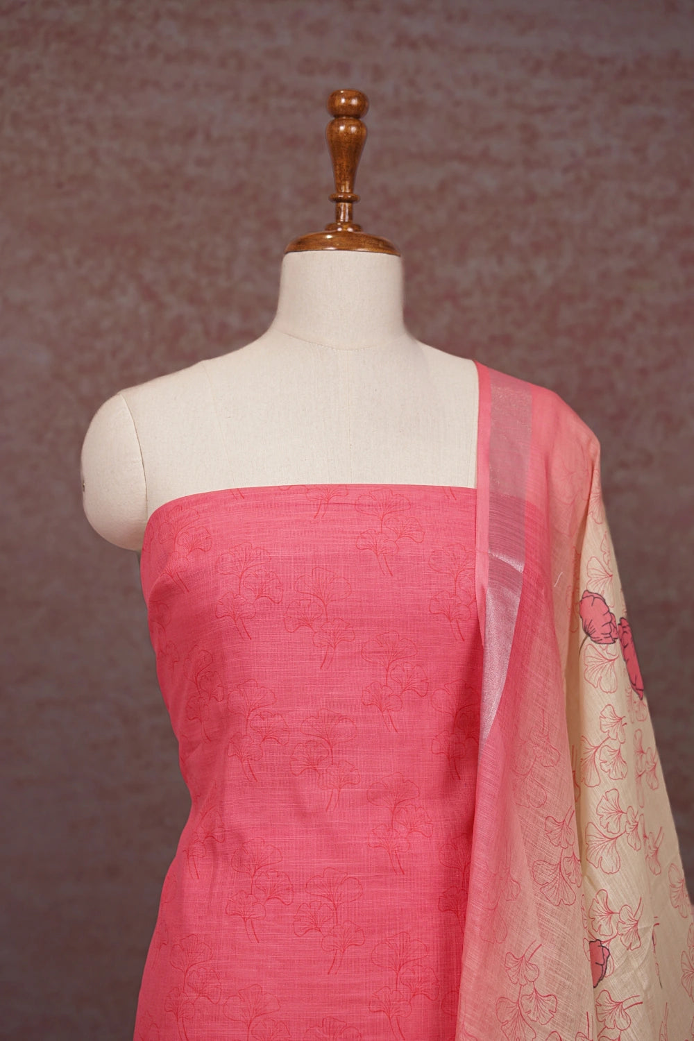 Peach Chanderi Printed Un Stitched Churidhar Material