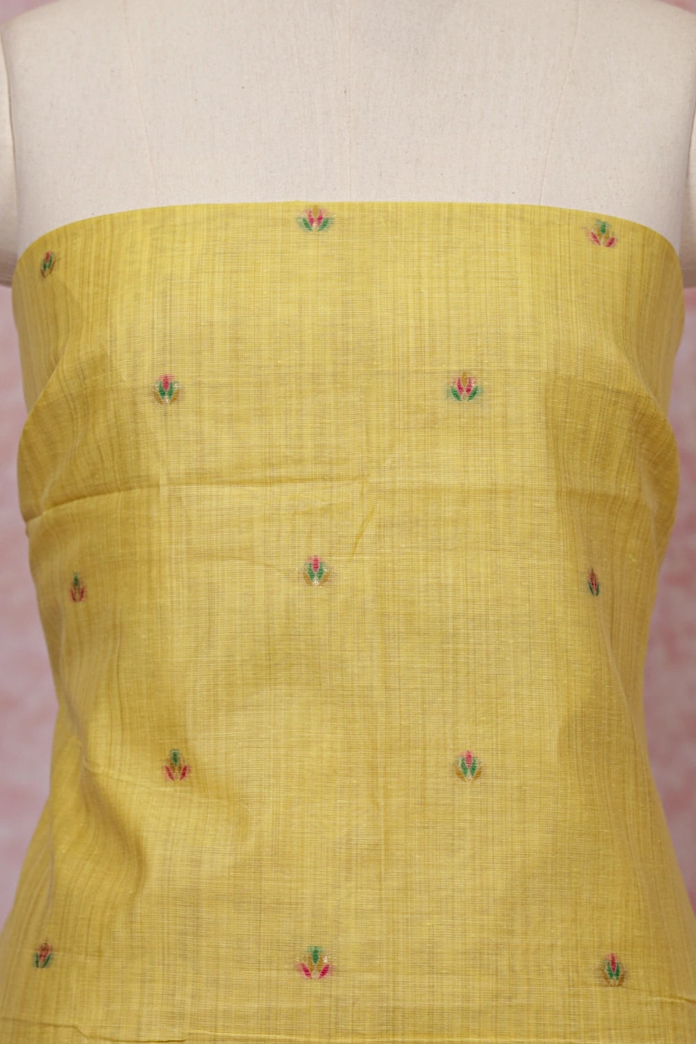 Yellow Semi Chanderi Butta Unstitched Churidhar Material