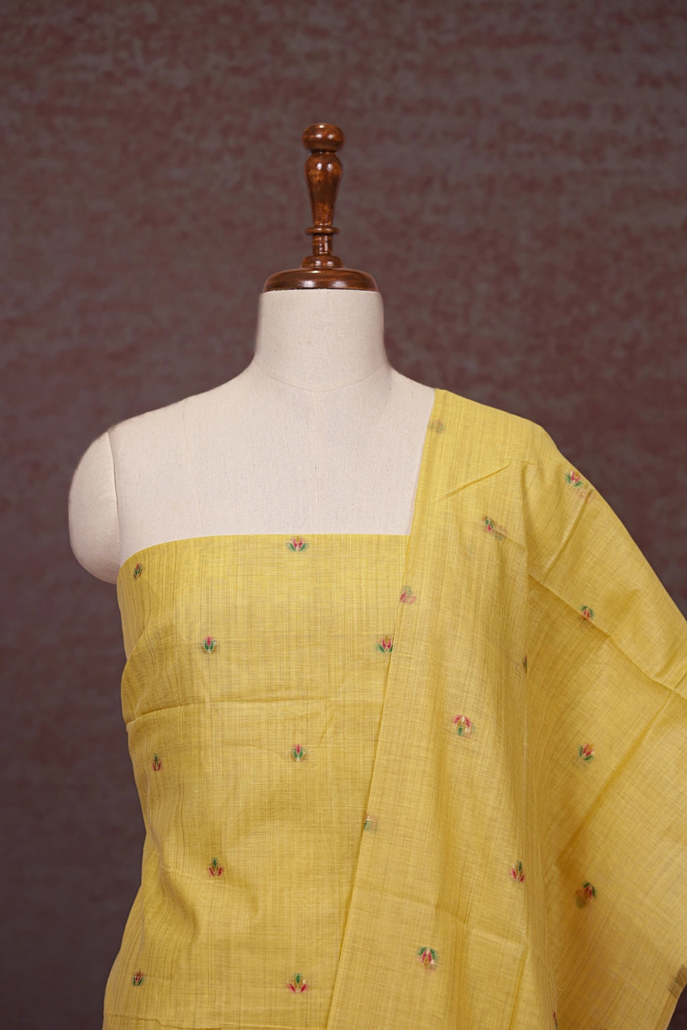 Yellow Semi Chanderi Butta Unstitched Churidhar Material