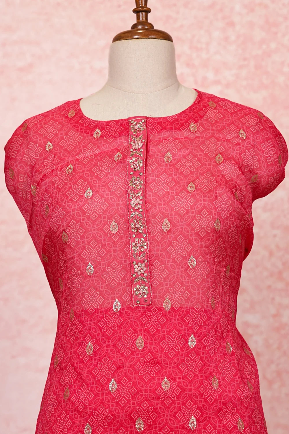 Pink Semi Silk Butta Unstitched Churidhar Material