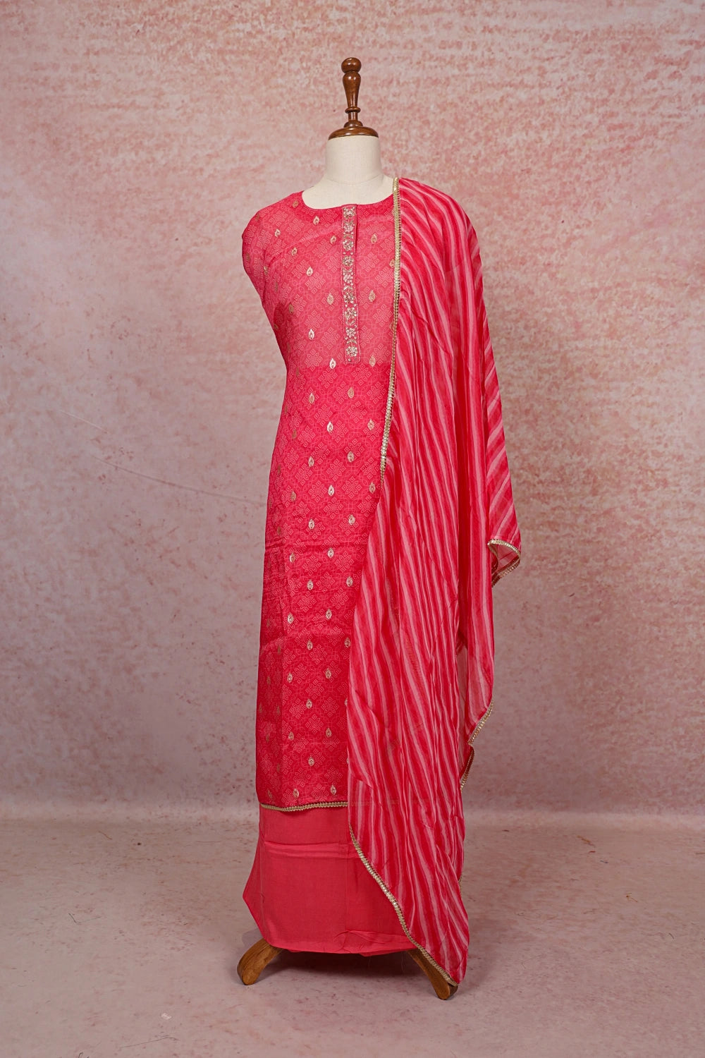 Pink Semi Silk Butta Unstitched Churidhar Material