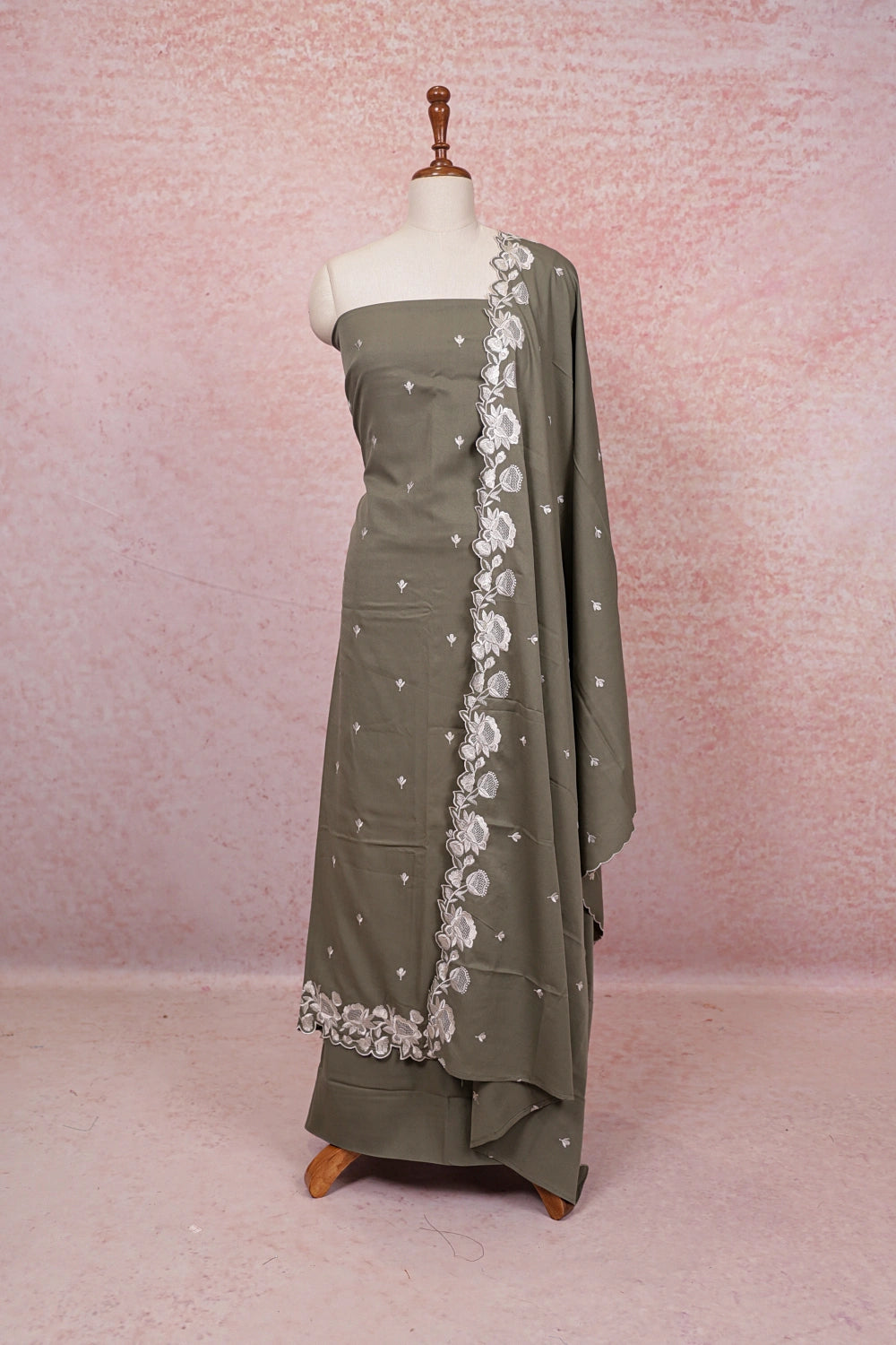 Sage Green Semi Silk Chungadi Print Un Stitched Material