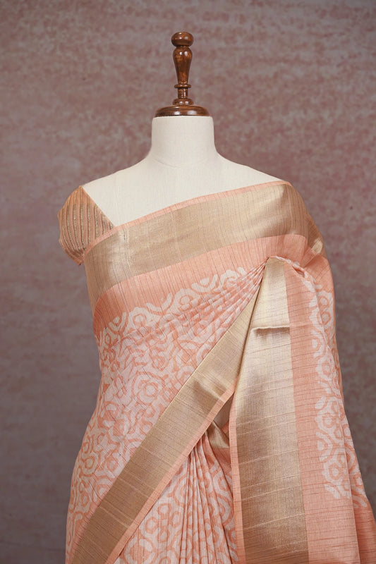 Peach Semi Jute Saree