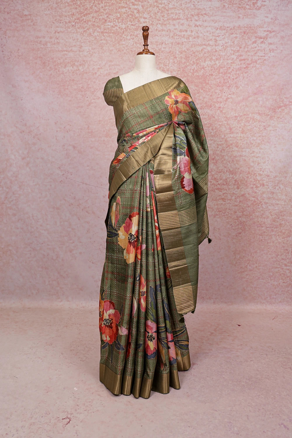 Green Semi Jute Saree - Seematti