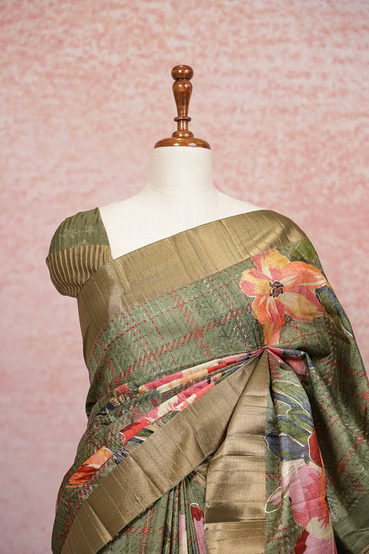 Green Semi Jute Saree - Seematti
