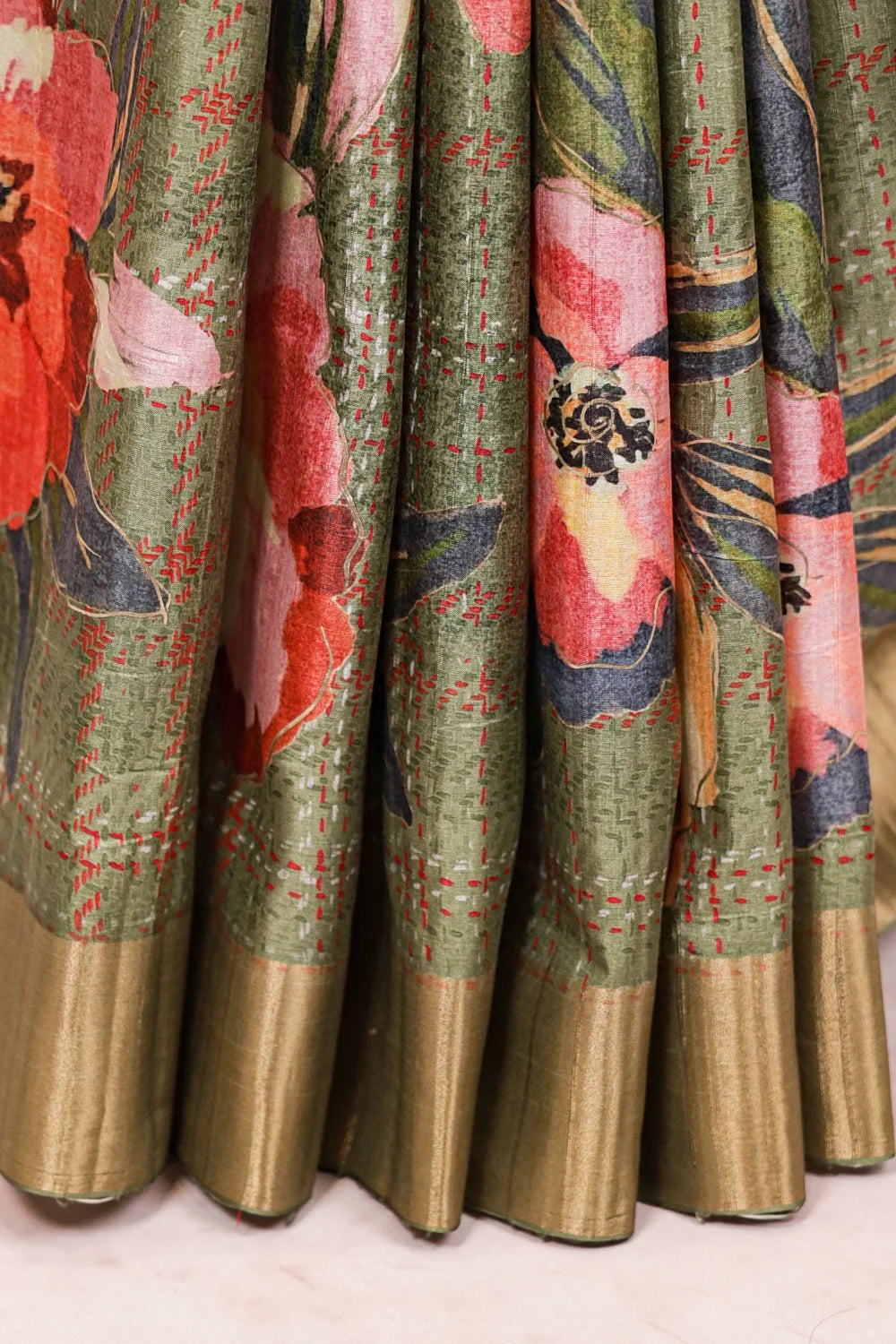 Green Semi Jute Saree - Seematti