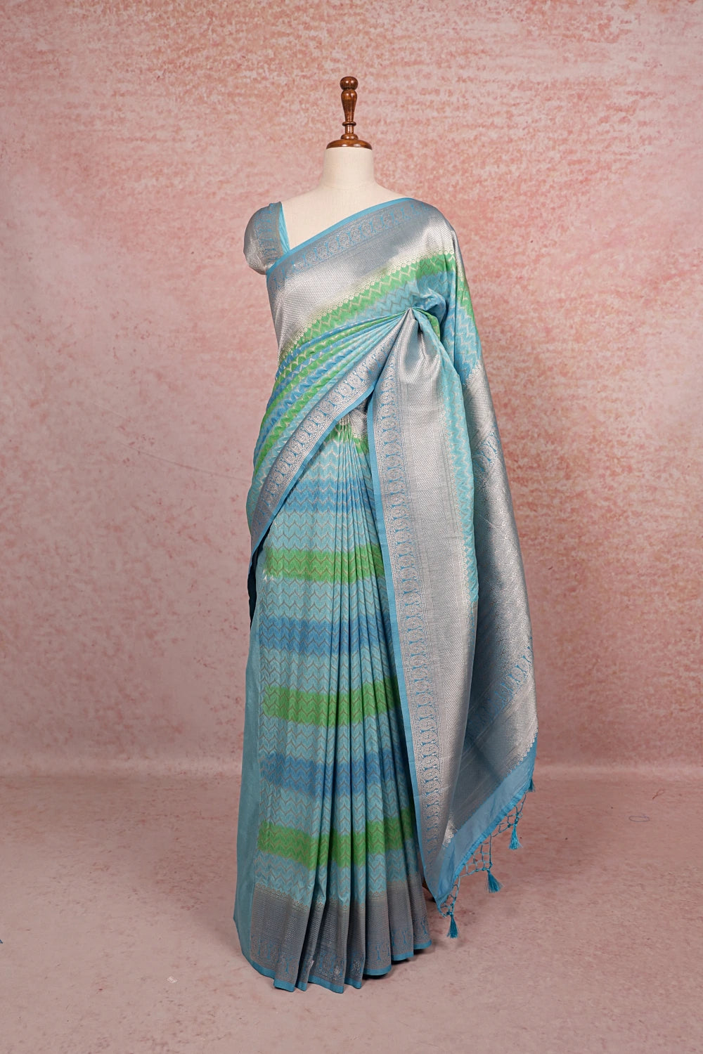 Sky Blue Semi Banarasi Saree