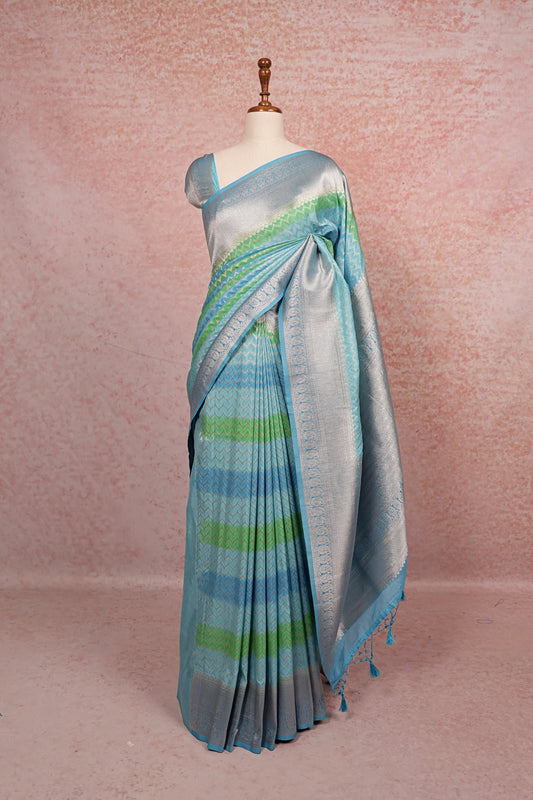 Sky Blue Semi Banarasi Saree