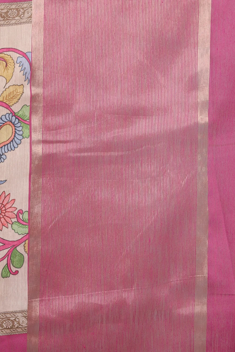 Magenta Pink With Cream Semi Silk Saree