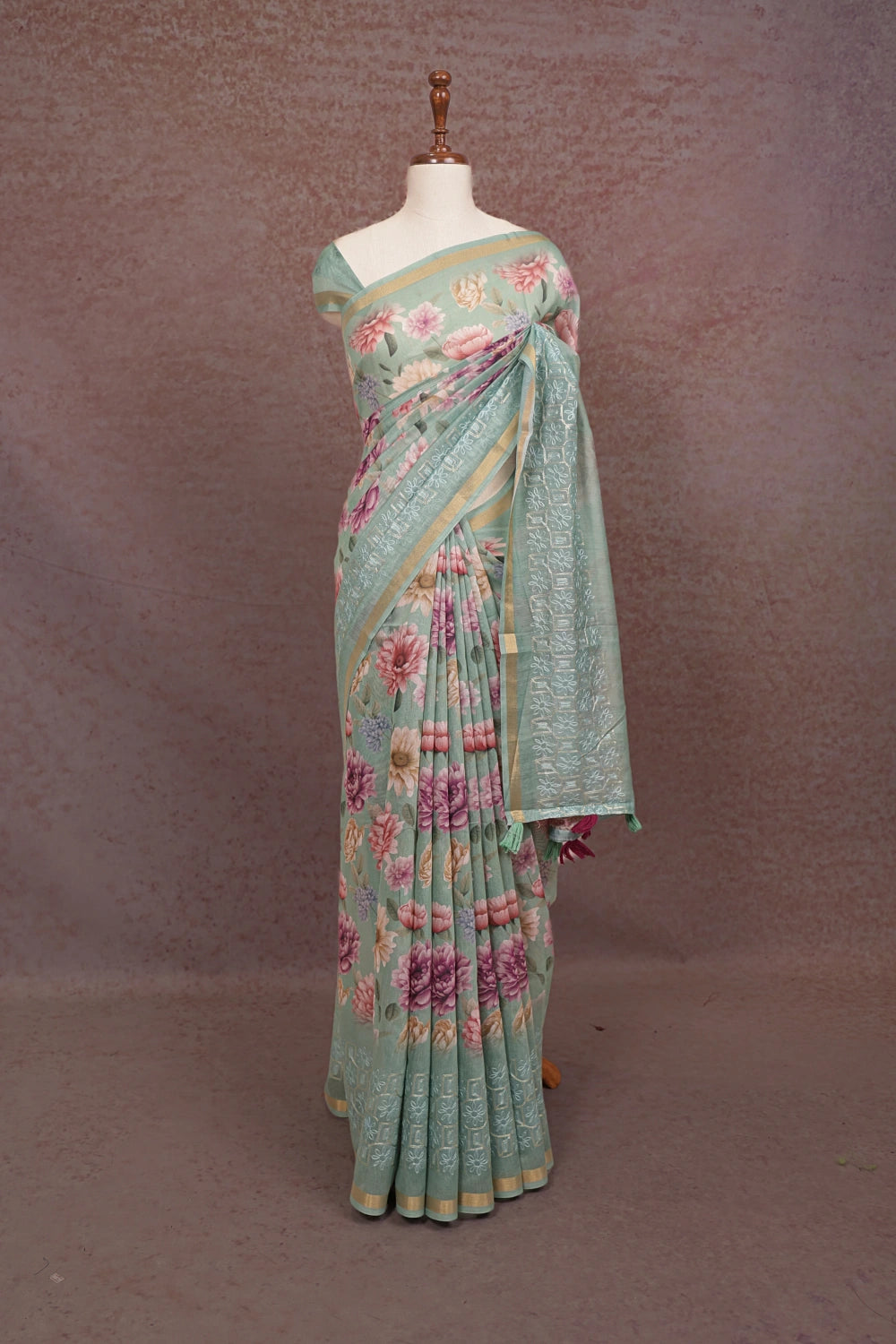 Sea Green Semi Tussar Saree