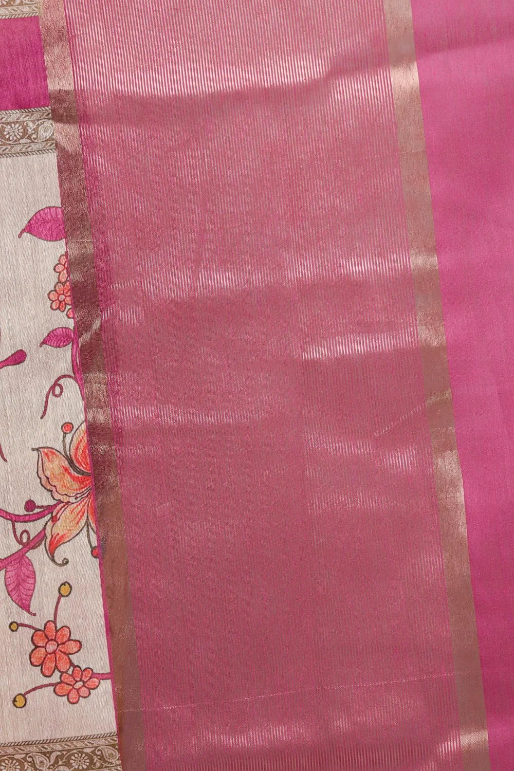 Magenta Pink With Cream Semi silk Saree