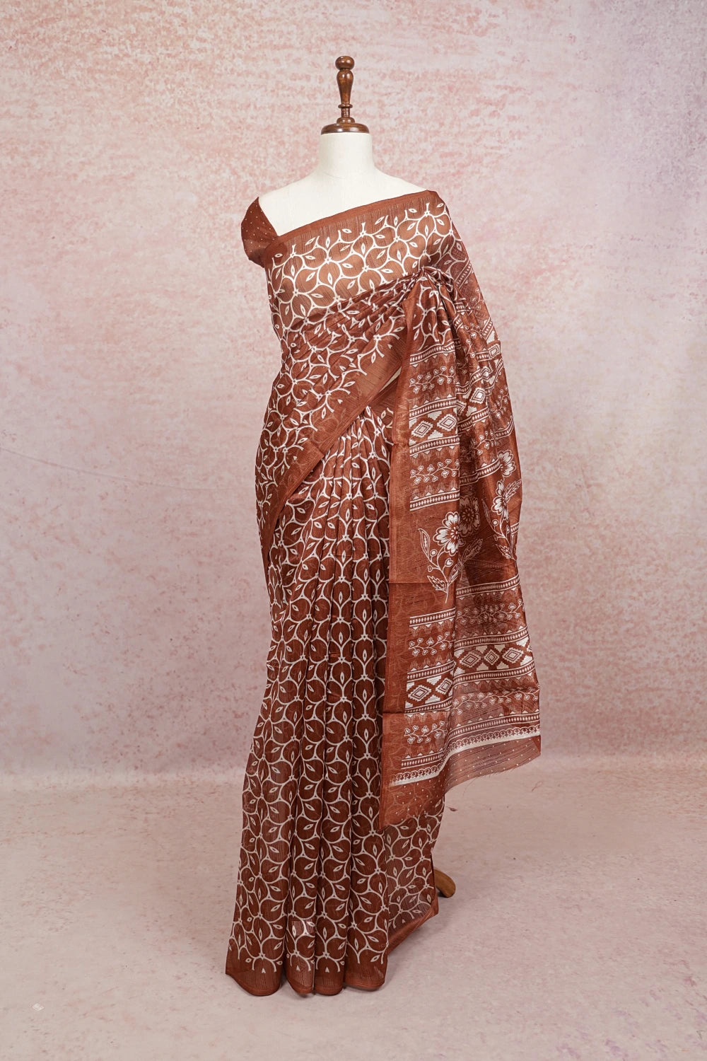 Brown Semi Jute Saree