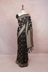 Black satin Banarasi saree with gold zari work - Seematti