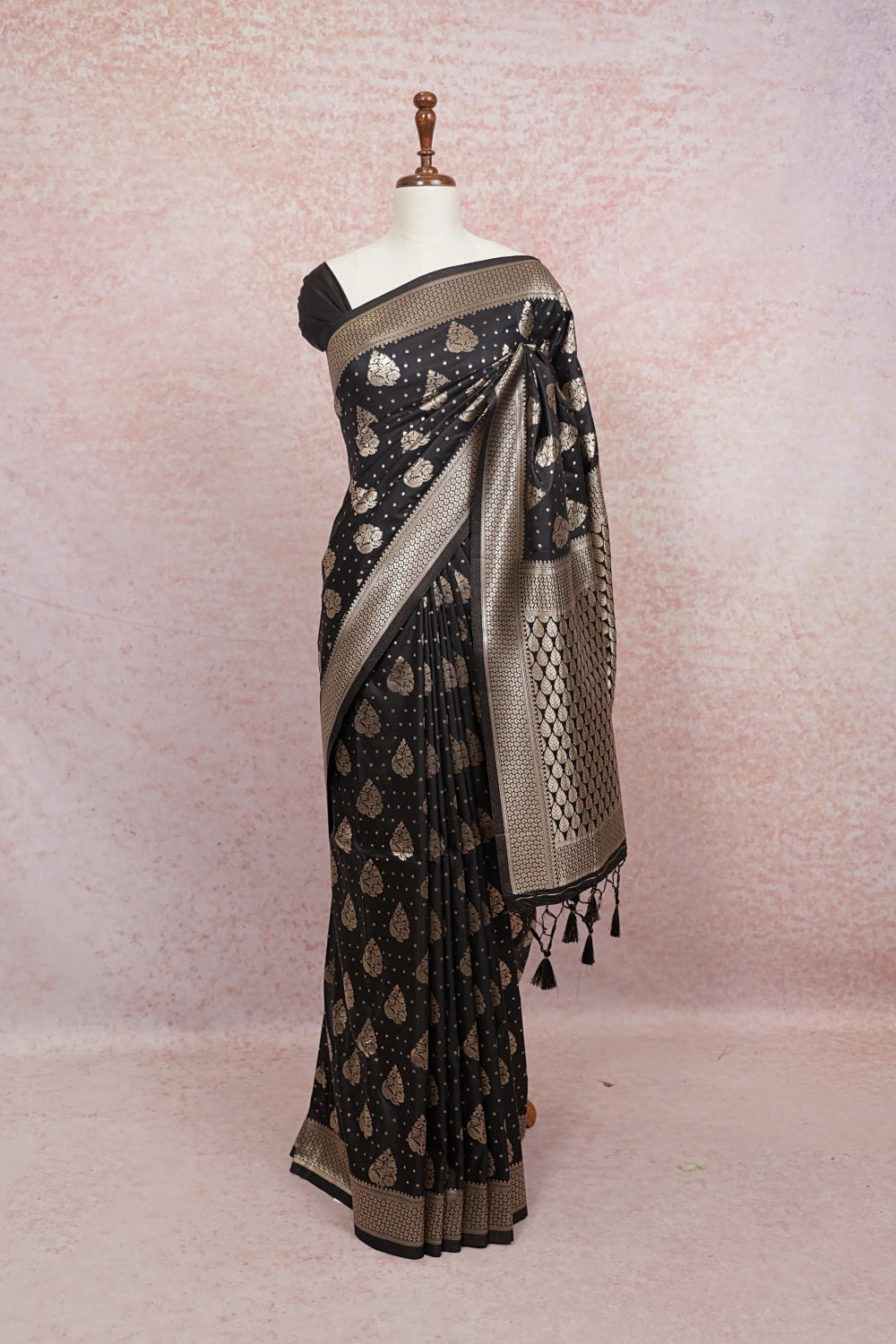 Black Satin Banarasi Saree