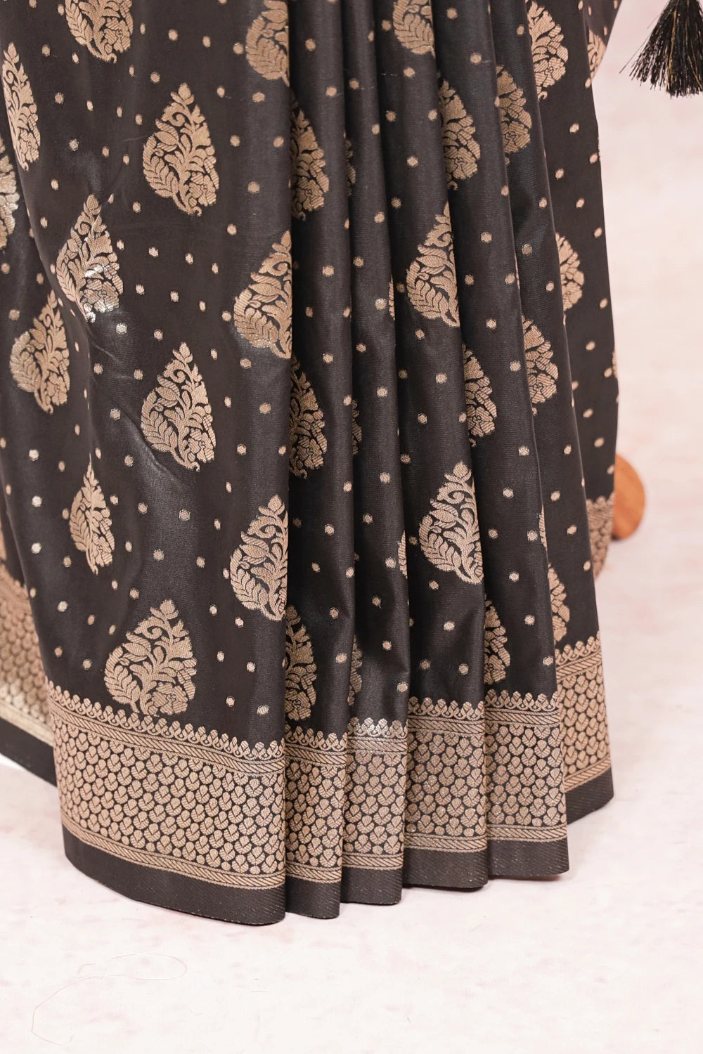 Black Satin Banarasi Saree