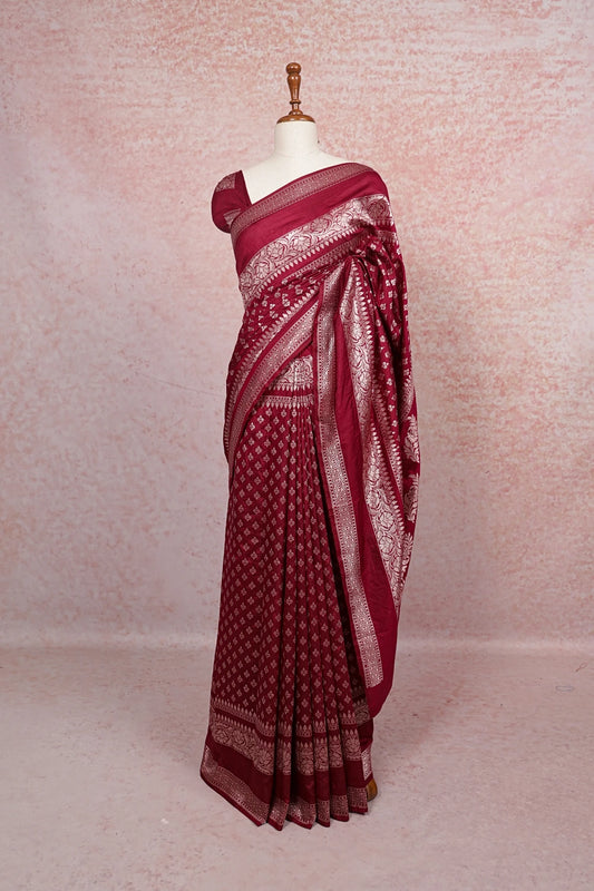Maroon Semi Banarasi Saree