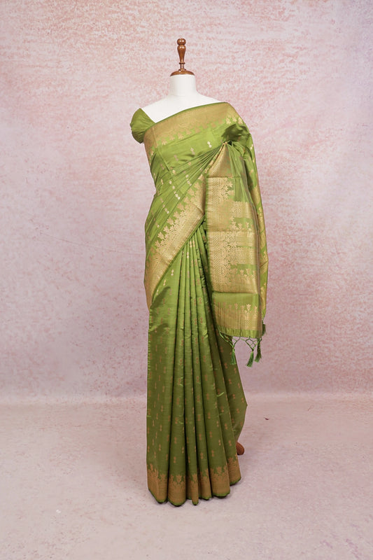 Olive Green Semi Silk Saree - Seematti