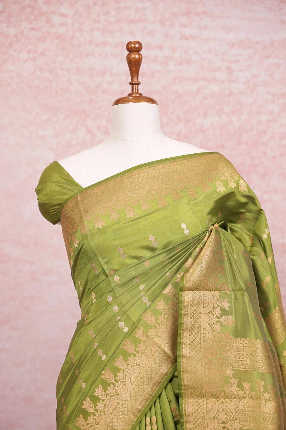 Olive Green Semi Silk Saree