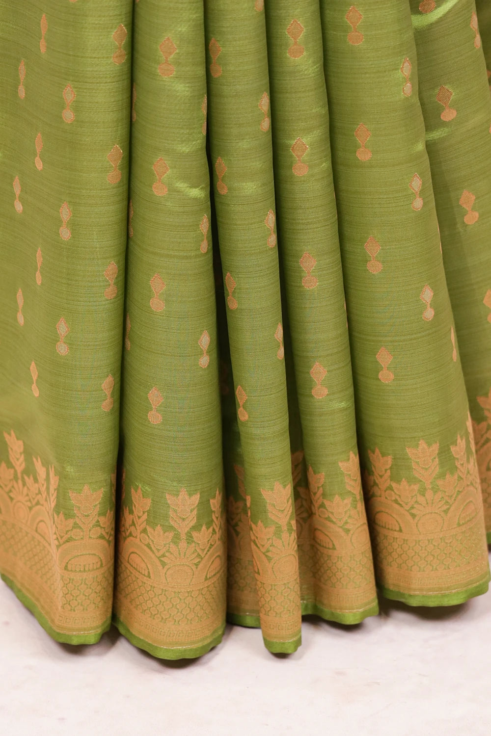 Olive Green Semi Silk Saree