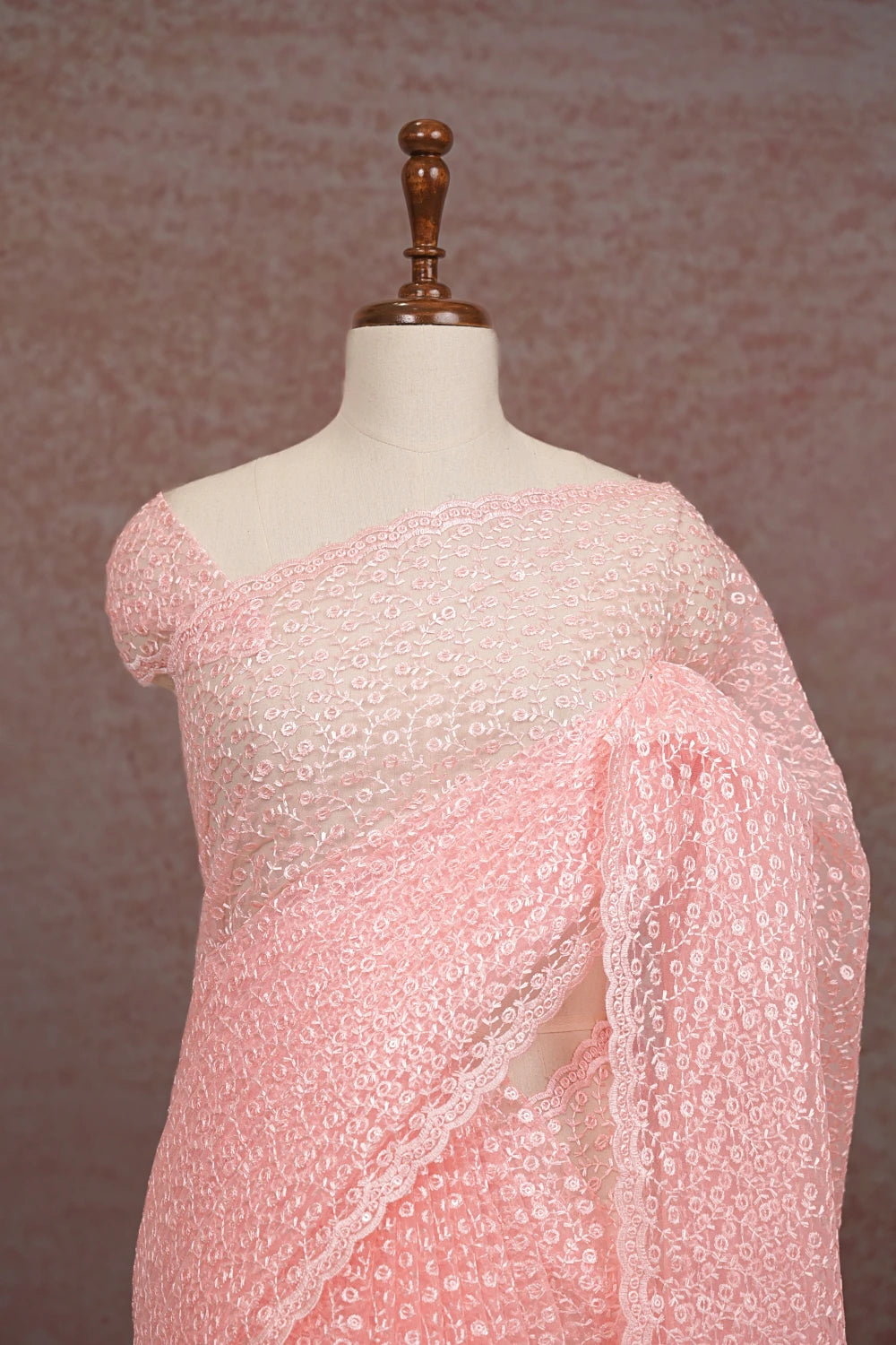 Peach Pink Net Saree