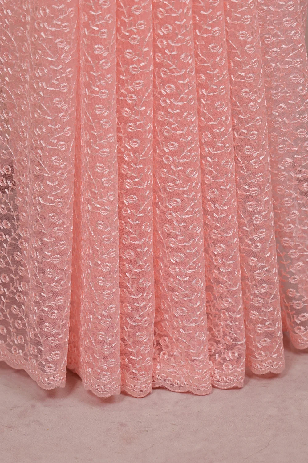 Peach Pink Net Saree