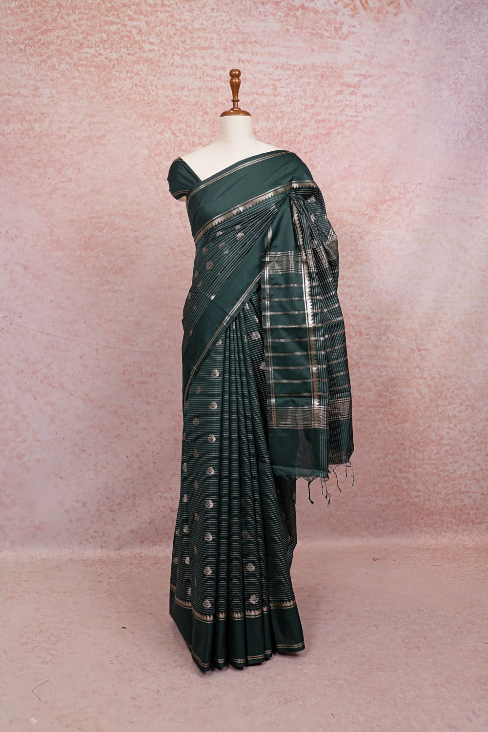 Bottle Green Semi Silk Saree
