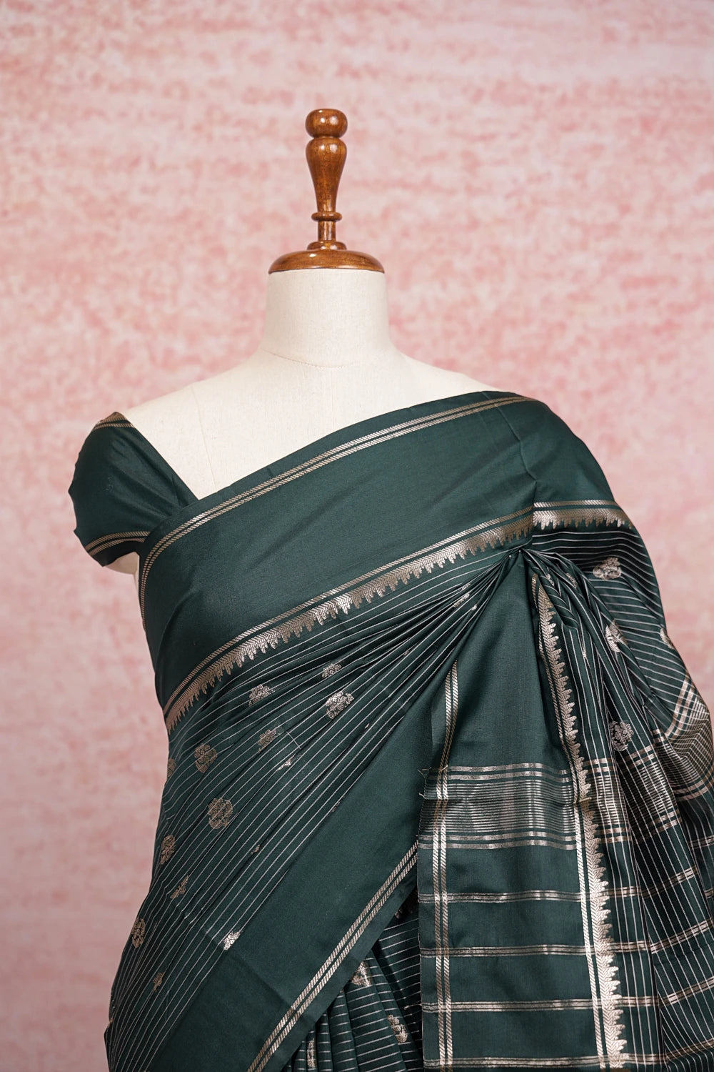 Bottle Green Semi Silk Saree