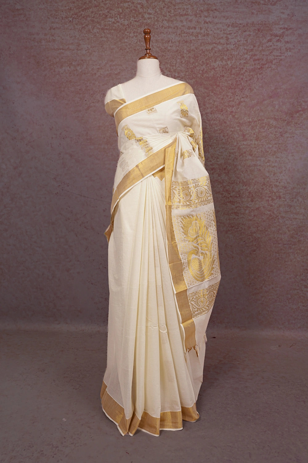 Off White Kerala Cotton Saree