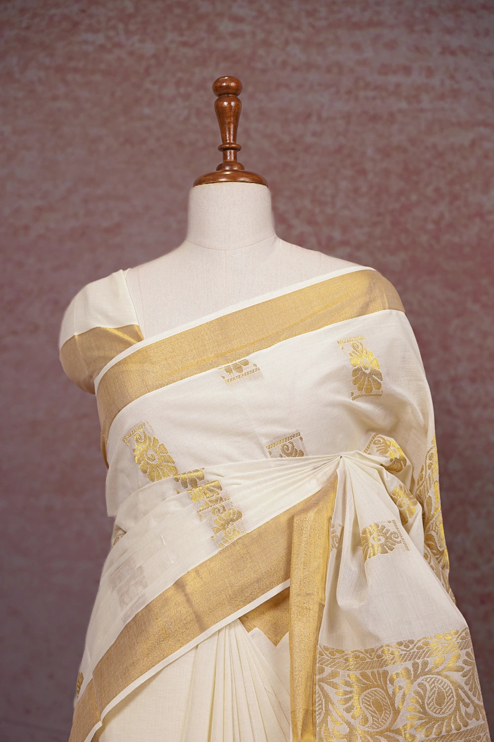 Off White Kerala Cotton Saree