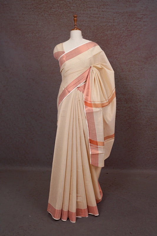 Light Rose Gold Color Semi Tissue Kerala Saree - Seematti