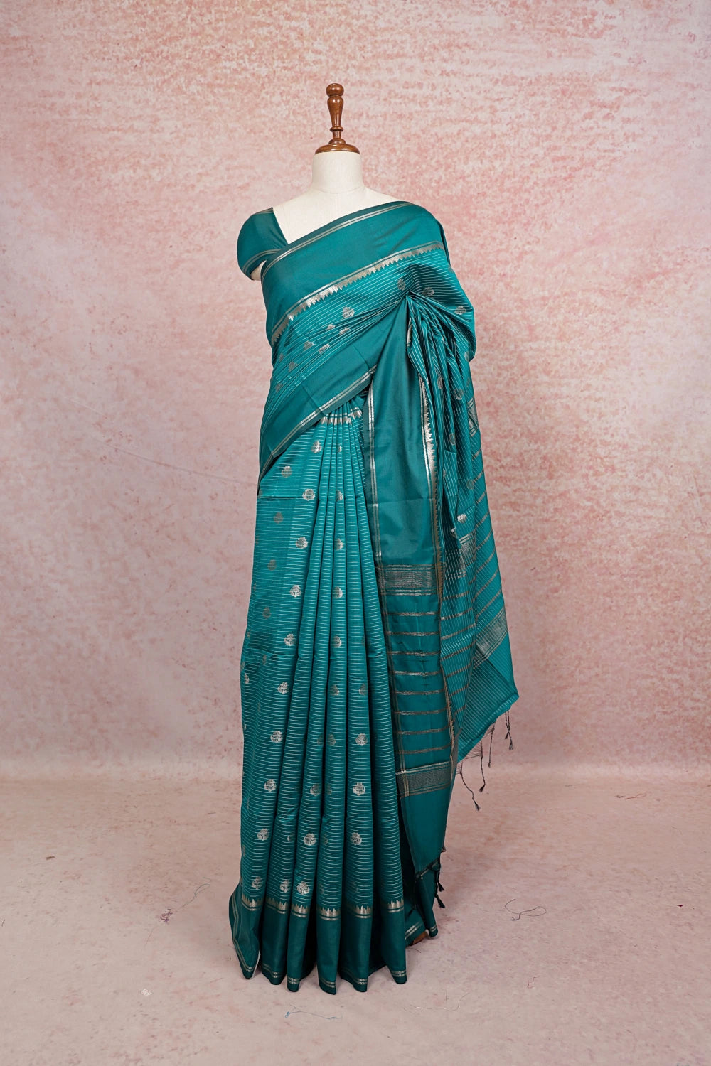 Dark Peacock Green Art Silk Saree