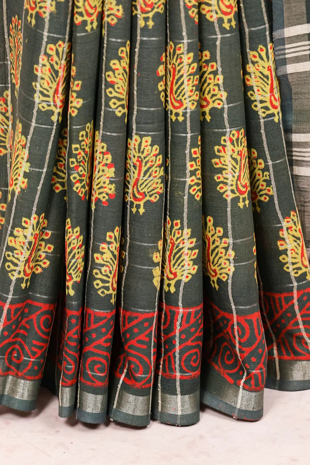 Dark Green Semi Linen
