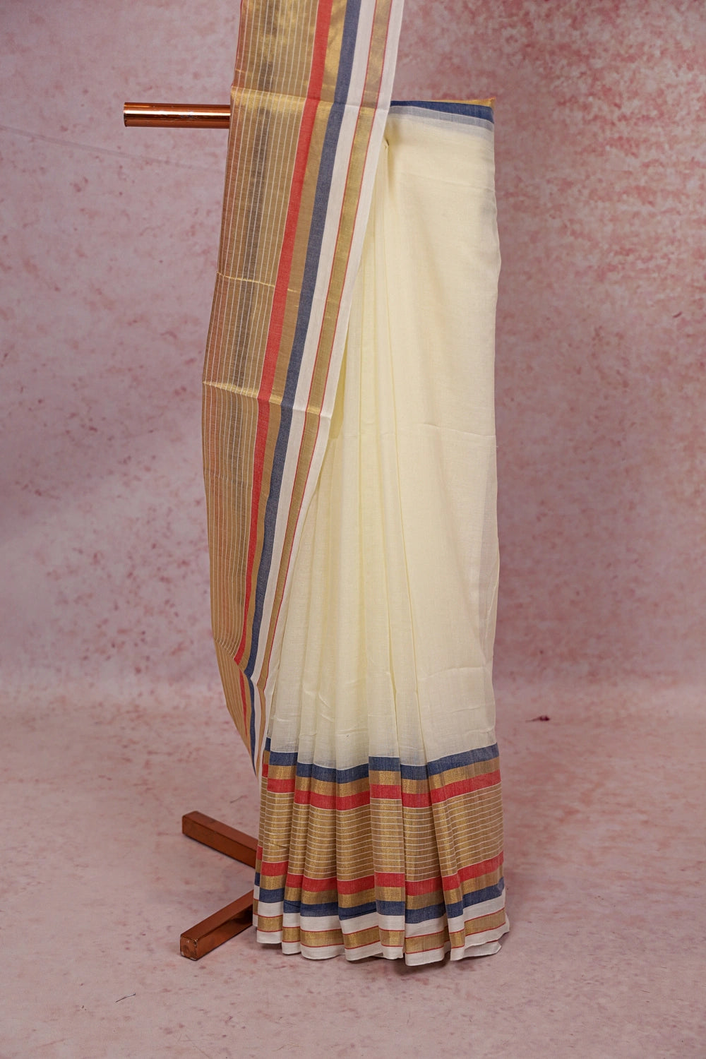 Off White Mul Cotton Kerala Saree