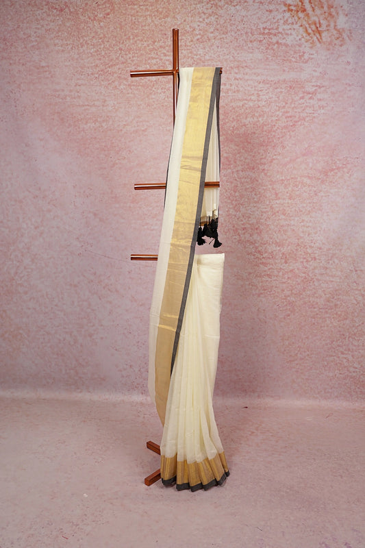 Off White Mul Cotton Kerala Saree - Seematti